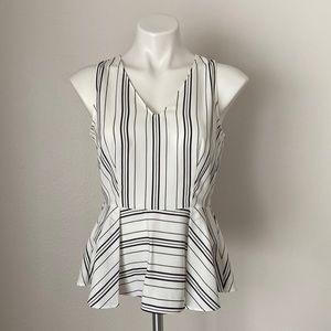 White House Black Market Stripped Peplum V-neck Sleeveless Top Size 2